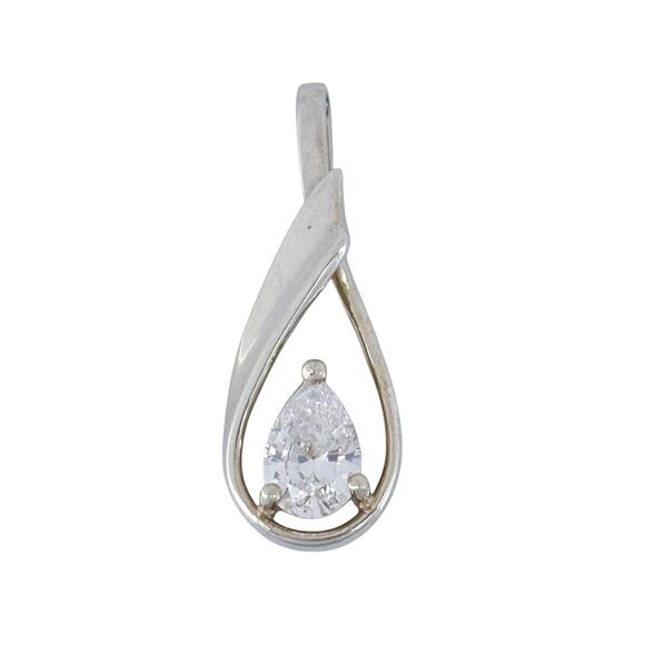 Vintage Sterling Silver 925 Pear Shaped Cubic Zirconia Pendant - Picture 3 of 8